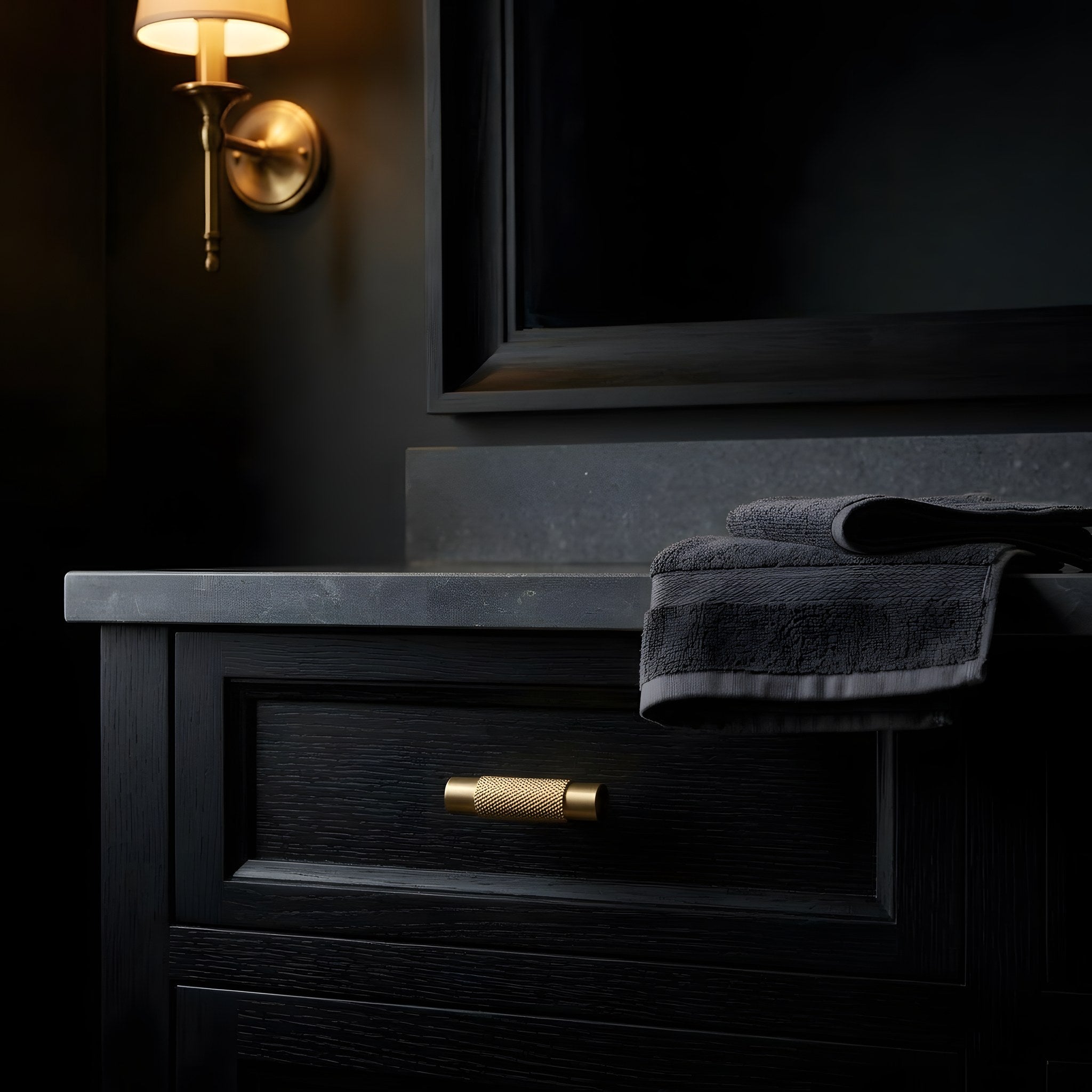 knurled t bar brushed brass bathroom scene