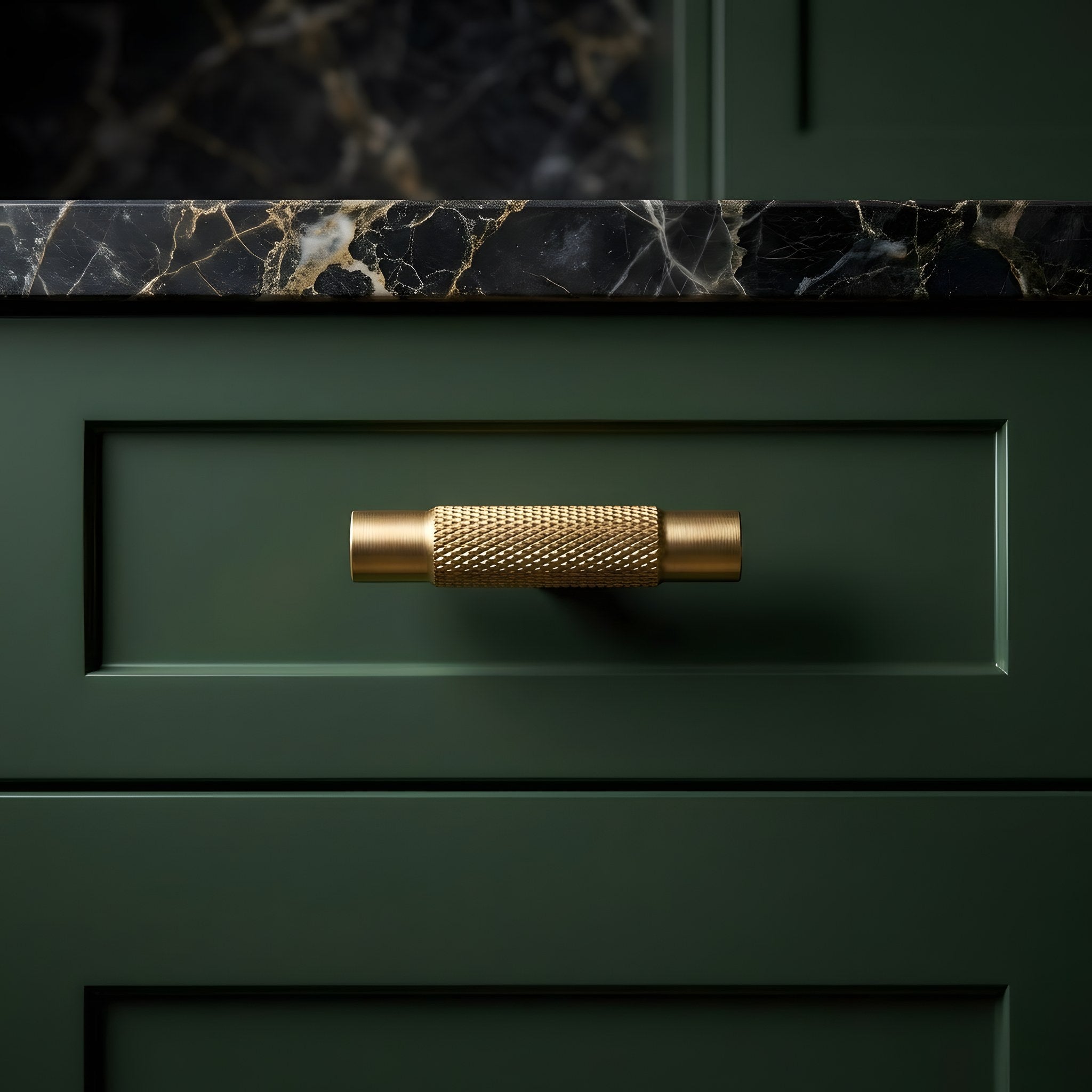 knurled t bar brushed brass kitchen scene